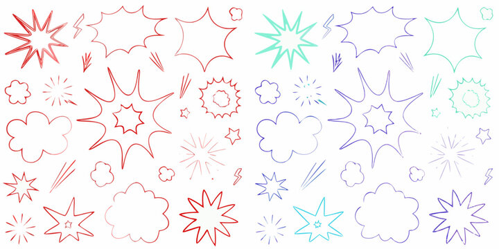 explosion outlines in vibrant comic book style on white background burst impact shockwave clouds stars vector illustration graphic design art
