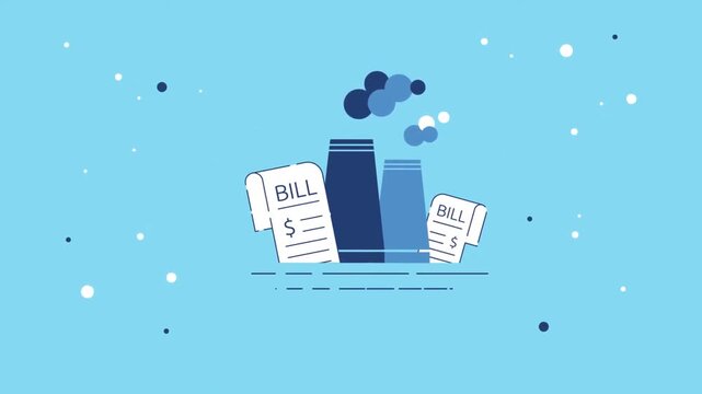 Household Utility Invoices Bills Paper Documents with Stacked Bar Chart Graphic. Finance Expense 2D Animation.