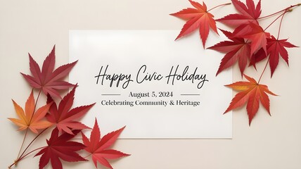 Civic holiday greeting with autumn leaves august 5th community heritage celebration