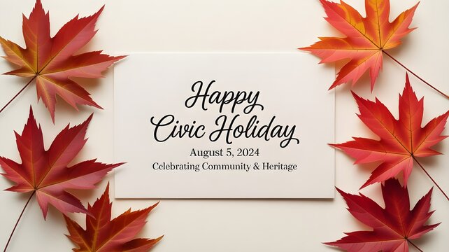 Civic holiday greeting with autumn leaves celebrating august 5th community heritage
