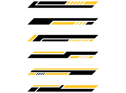 Set of modern geometric lower thirds with yellow and black abstract shapes for video broadcast.