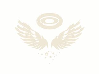 Obraz premium A pair of stylized angel wings with a halo floating above.