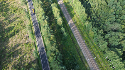 Obraz premium Aerial view of transportation routes in forest landscape