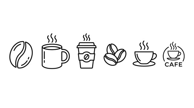 Coffee Icons Set: Bean, Mug, Takeaway Cup, Espresso, Cafe Emblem
