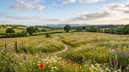 Obraz premium Wildflowers blooming in a lush green meadow