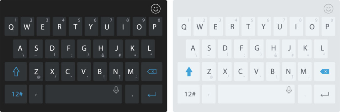 QWERTY Smartphone Keyboard UI Flat Vector Dark and Light Mode Mobile Keyboard Layout for App Prototyping and UI/UX Design