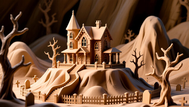 Spooky Sandcastle A Miniature Haunted House on a Hill
