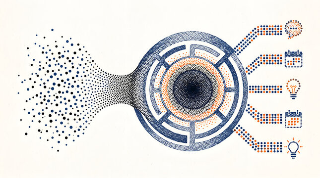Big Data Processing and Business Workflow Automation Concept stippling dot work style