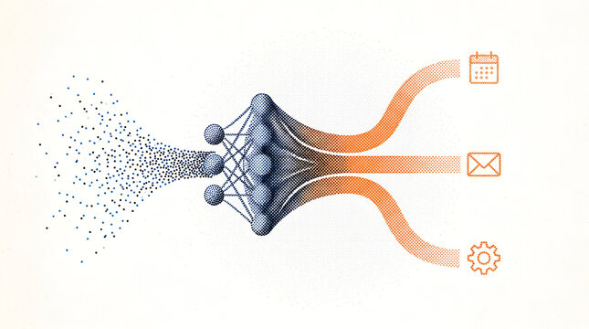 AI Data Processing and Task Automation Concept stippling dot work style