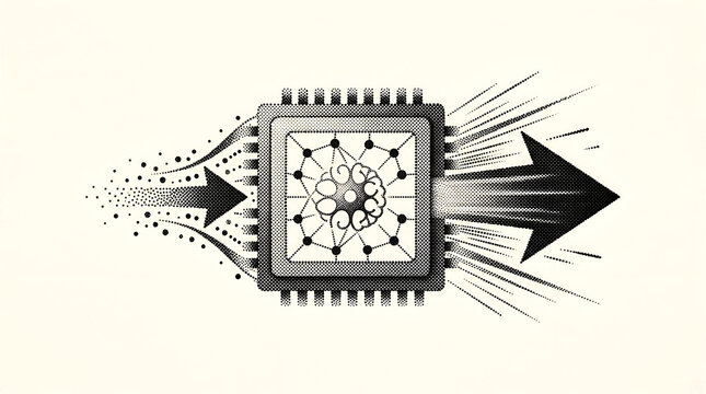 Real-Time AI Inference Acceleration Hardware Microchip Concept in Detailed Stippling Dot Art Style
