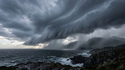 Obraz premium Dramatic storm clouds over ocean waves