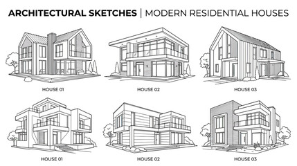 Obraz premium Architectural Sketches: Modern Residential Houses - Design Concepts