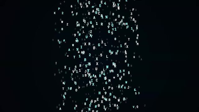 Colorful matrix code falling in columns representing computer programming and binary data processing for modern software