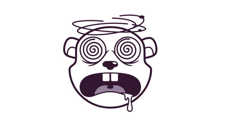 Fototapeta premium Dazed cartoon hamster head with spiral eyes and drool.