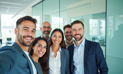Fototapeta premium The business team takes selfies in the office