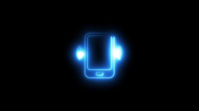 Glowing neon smartphone with vibrating alert animation