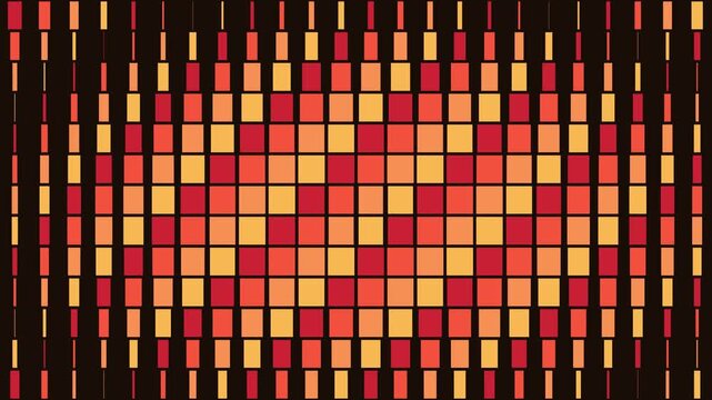 Vibrant mosaic pattern featuring repeating squares in warm shades of orange yellow and deep red tones