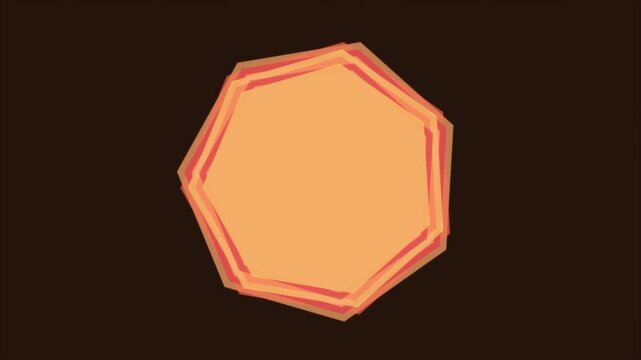Rotating orange geometric polygons overlapping to form a complex shifting shape against a dark brown space