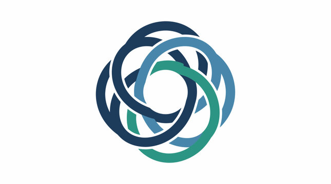 Abstract circular logo design with interwoven blue and green rings.