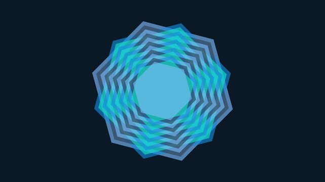Multiple blue translucent hexagonal shapes rotating in a sequence on a dark navy blue surface