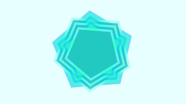 Multiple pentagonal shapes with layered cyan geometric outlines rotating in a sequence on light blue