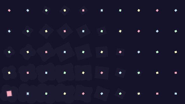 Multiple colorful squares floating in a pattern across a dark navy blue space environment
