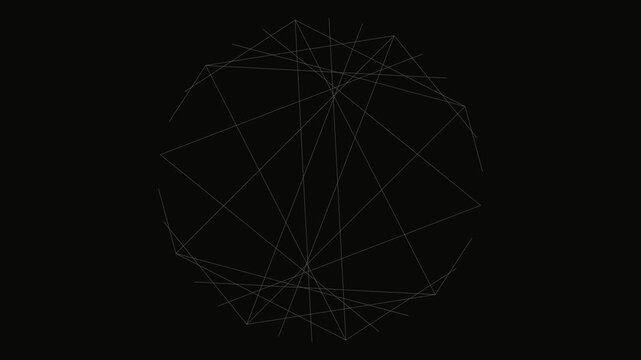 Thin white lines forming a complex geometric circular pattern of interconnected web shapes on dark surfaces