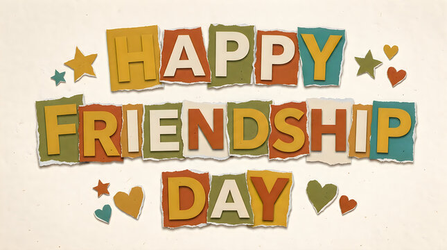 Happy Friendship Day paper collage isolated on transparent