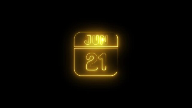 Neon calendar showing june 21st date glowing yellow