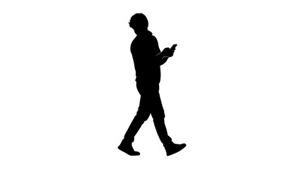 Obraz premium Walking person with smartphone full body silhouette