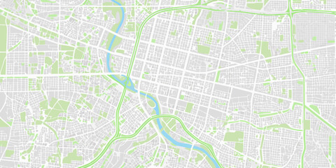 city map vector illustration showing streets parks and waterways urban layout geographic plan cityscape design graphic street park areas river © Milon