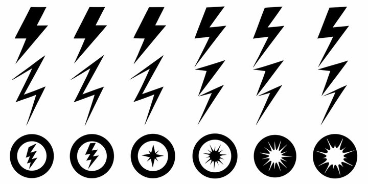 vector lightning bolt symbols on white background symbol icons electricity energy power storm thunder flash graphic illustration black pattern design