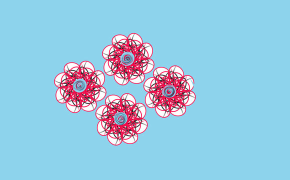 Four Red Spirograph Rosettes (Light Blue Background)
Title: Abstract red rosette spirograph pattern icons on light blue background