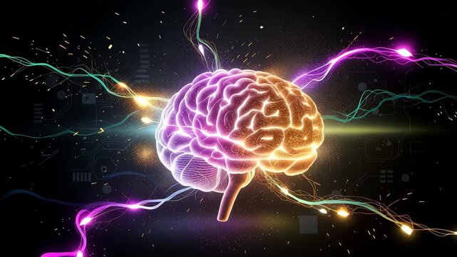 Vibrant creative explosion with glowing neural connections sparking imagination and innovation in colorful abstract design