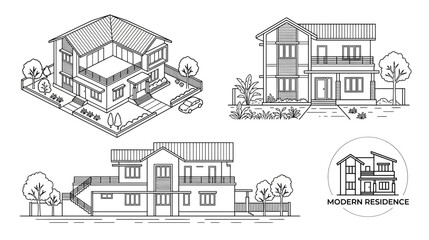 Obraz premium Modern House Designs: Architectural Blueprints and Exterior Views Collection