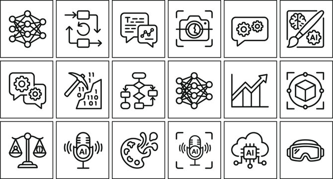 Ai technology ditable vector icon set flat design minimal premium symbols for illustration eps10 graphics