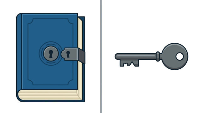 Locked vintage diary icon with antique key vector illustration