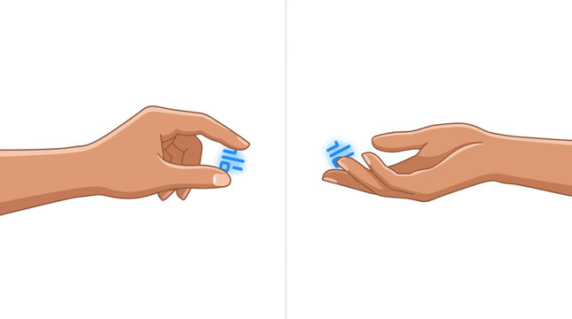 Vector hands sharing digital glowing icon on white background