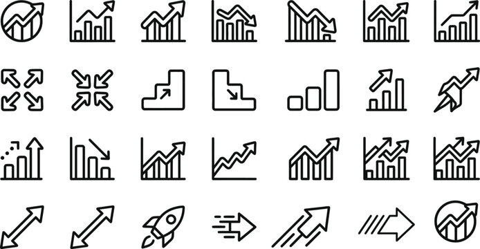Premium growth finance ditable vector icon set flat design minimal symbols for business eps10 illustration