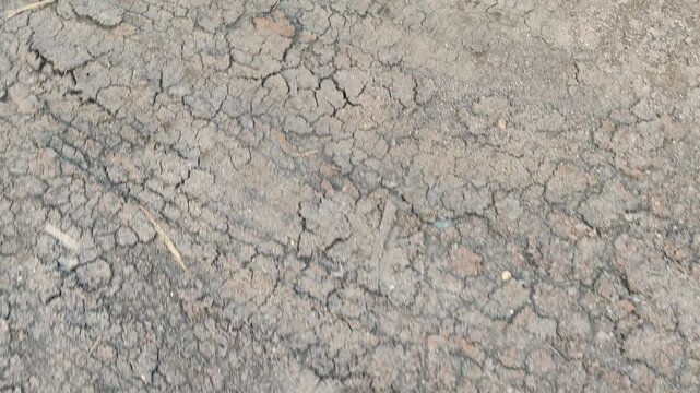 Close-up of severely dry cracked earth texture representing global climate change, extreme heat drought, agricultural crop failure, and famine crisis