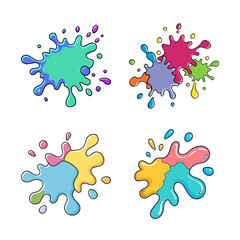 Fototapeta premium Colorful paint splatter illustration set - Bright and cheerful set of four vibrant paint splatters in vector style, perfect for creative projects and designs.