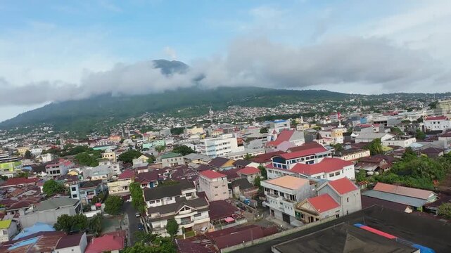 flying fpv drone on ternate landmark