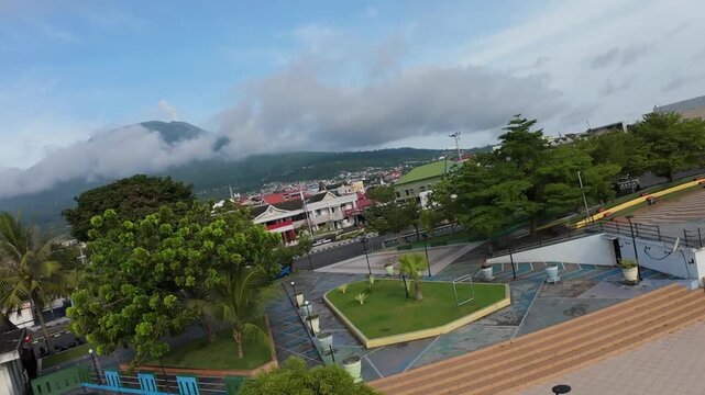 flying fpv drone on ternate landmark
