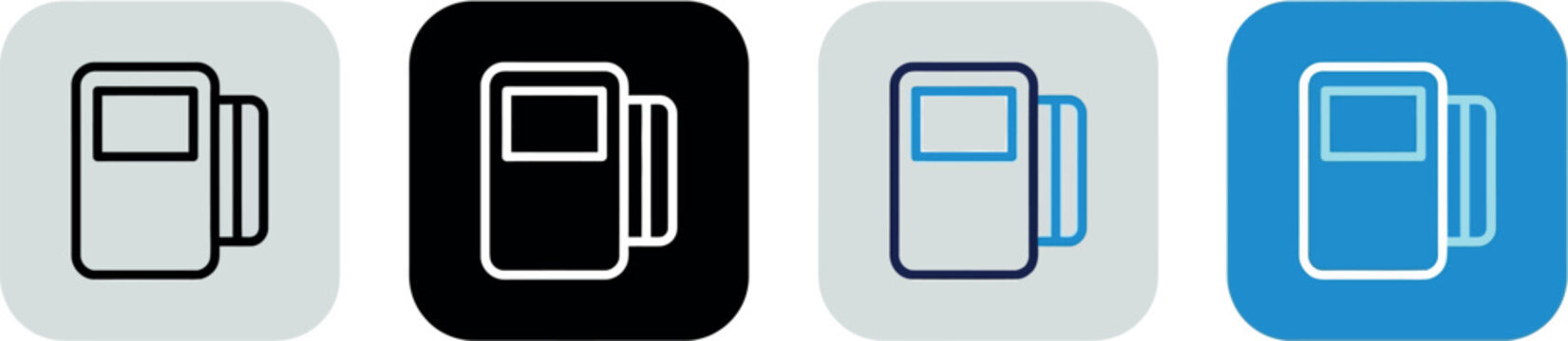 Modern POS terminal icons for contactless payment, credit card reader vector set in four styles, electronic transaction machine symbols for retail checkout and digital banking apps