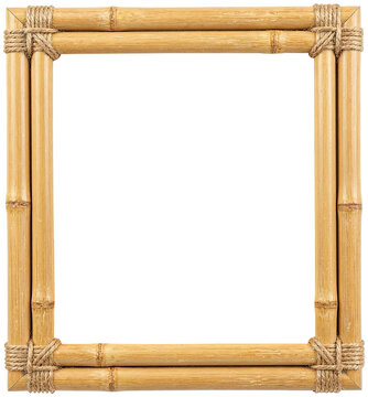 A handmade bamboo frame with minimalist boho aesthetic, realistic natural texture