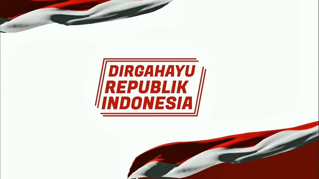 A bold red declaration of national celebration stands prominently on a clean white canvas. Dynamic red and white fabric waves gracefully frame the patriotic message, conveying unity and pride.