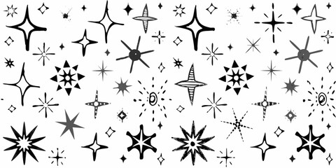 whimsical doodle stars and celestial sparkles on white background pattern black illustration vector space astronomy cosmic design art graphic icon © Milon