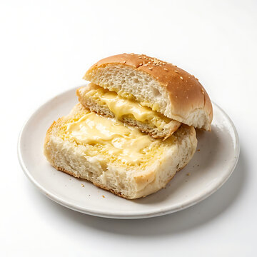 Classic Bun Maska with Butter Isolated on White Background &ndash; Indian Caf&eacute; Breakfast