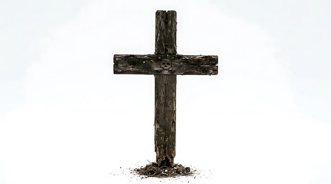 Spooky halloween cemetery cross with skull a haunting symbol of mortality and october festivities