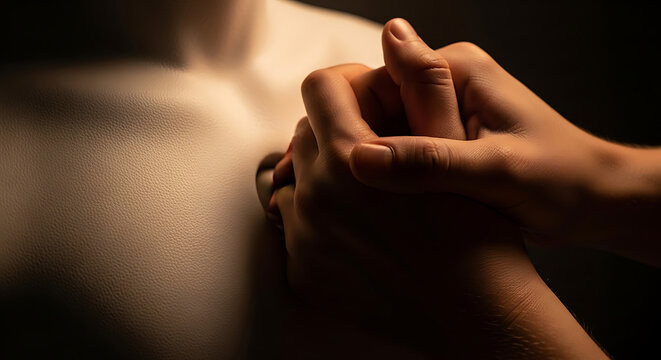 Medical student hands performing CPR compression on a mannequin during emergency first aid training